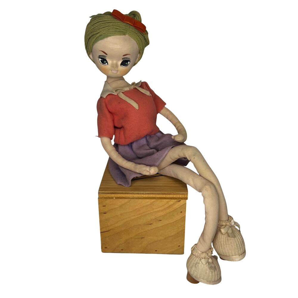 VTG 60s Bradley Doll Big Eye Pose Mod Doll 17 inches Green Hair Japan No Base